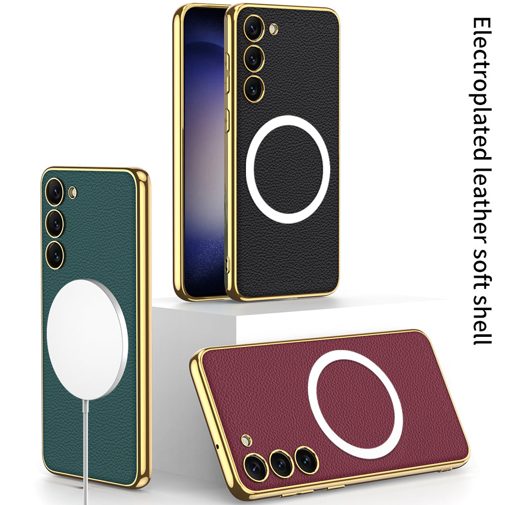 GKK pro Samsung Galaxy S23 Kompatibilní s galvanickým pokovováním MagSafe TPU rám PU kožené pouzdro na PC GKK pro Samsung Galaxy S23 Kompatibilní s galvanickým pokovováním MagSafe TPU rám PU kožené pouzdro na PC